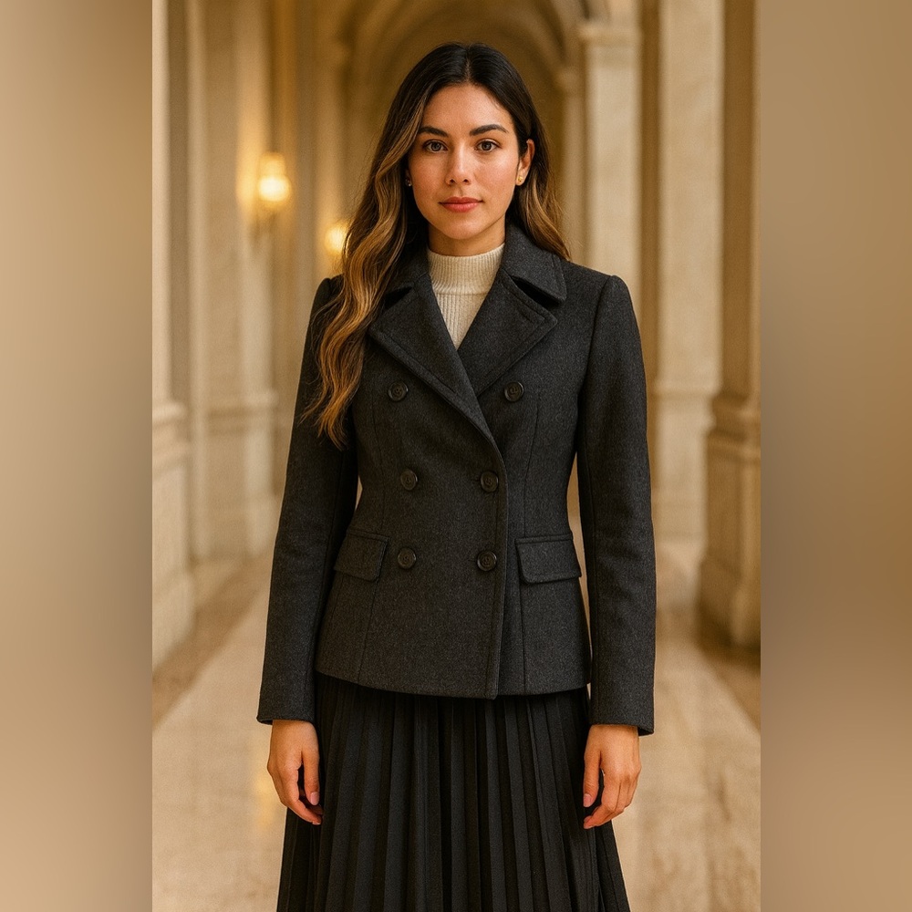 A/X Armani Exchange Wool Blend Charcoal Double-Breasted Pea Coat